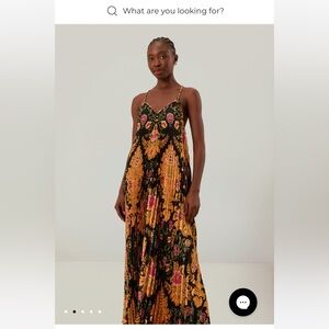 Pre-owned Farm Rio Floral Black Arabesque Floral Pleated Midi Dress